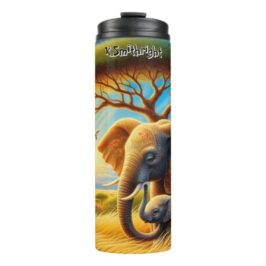 Moeder en Baby olifant in de savanne Thermosbeker (Voorkant)