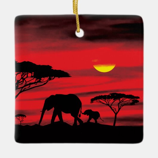 Moeder en Baby olifant in de Serengeti Keramisch Ornament (Voorkant)