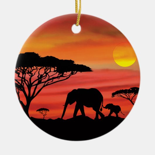 Moeder en Baby olifant in de Serengeti Keramisch Ornament (Voorkant)