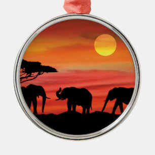Moeder en Baby olifant in de Serengeti Metalen Ornament