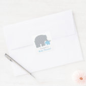 Moeder en Baby Olifant Jongen Douche Blauw en Grij Vierkante Sticker (Envelop)