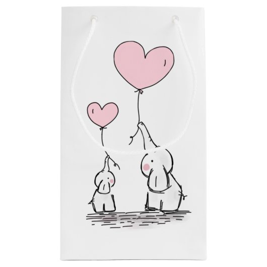 Moeder en Baby olifant met ballonnen Klein Cadeauzakje (Achterkant)