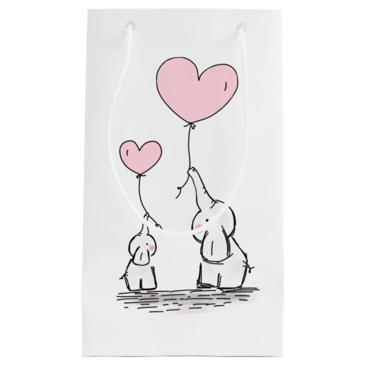 Moeder en Baby olifant met ballonnen Klein Cadeauzakje (Voorkant)