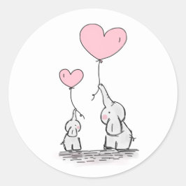 Moeder en Baby olifant met ballonnen Ronde Sticker
