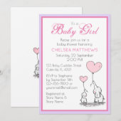 Moeder en Baby Olifant met hart ballonnen meisje Kaart (Voorkant / Achterkant)