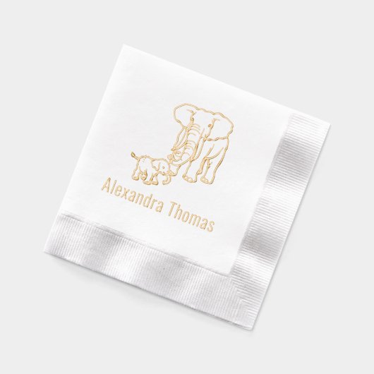 Moeder en Baby olifant met naam Folie Servetten (Links)