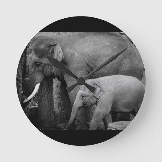 moeder en baby olifant ronde klok (Voorkant)