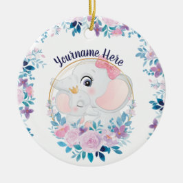 Moeder en baby olifant roze bloemenguirlande keramisch ornament