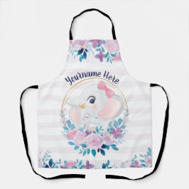 Moeder en baby olifant roze bloemenguirlande schort