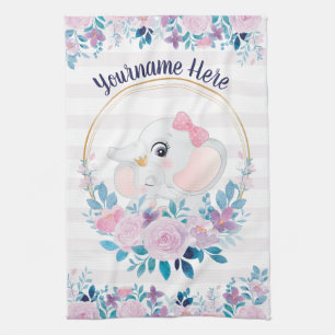 Moeder en baby olifant roze bloemenguirlande theedoek