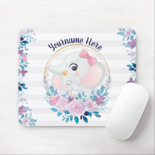 Moeder en Baby olifant Roze Blush Flower Wreater Muismat