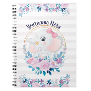 Moeder en Baby olifant Roze Blush Flower Wreater Notitieboek
