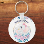 Moeder en Baby olifant Roze Blush Flower Wreater Sleutelhanger (Voorkant)