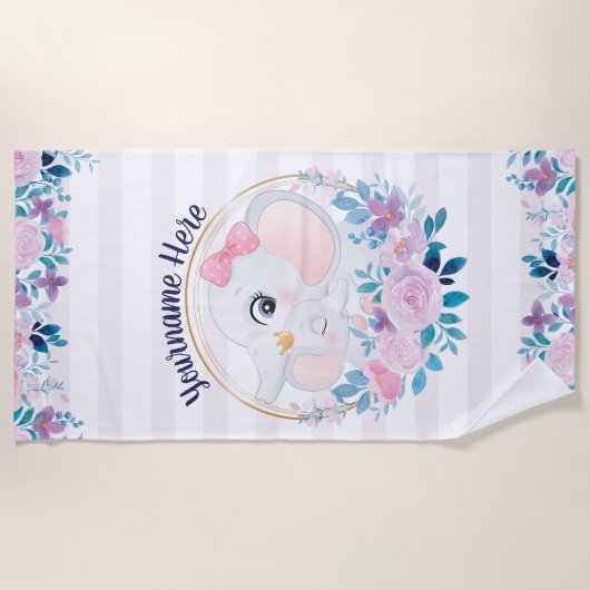 Moeder en Baby olifant Roze Blush Flower Wreater Strandlaken (Voorkant)