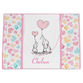 Moeder en Baby Olifanten met Kleurrijke Harten Groot Cadeauzakje (Voorkant)