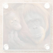 Moeder en Baby Orangutan Glazen Onderzetter (Achterkant)