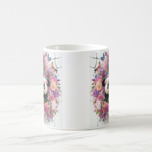 Moeder en Baby panda's komen speels uit de muur te Koffiemok (Center)