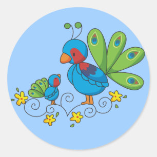 Moeder en Baby Peacock Ronde Sticker