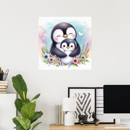 Moeder en Baby Pinguïn Poster (Thuiskantoor)