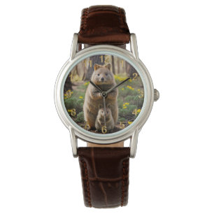 Moeder en Baby Quokka, Dames en heren, Leder Watch Horloge