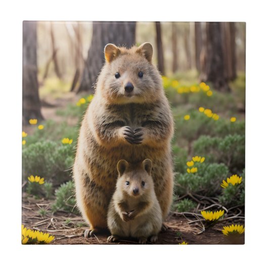 Moeder en Baby Quokka, keramische Tegel Tegeltje (Voorkant)