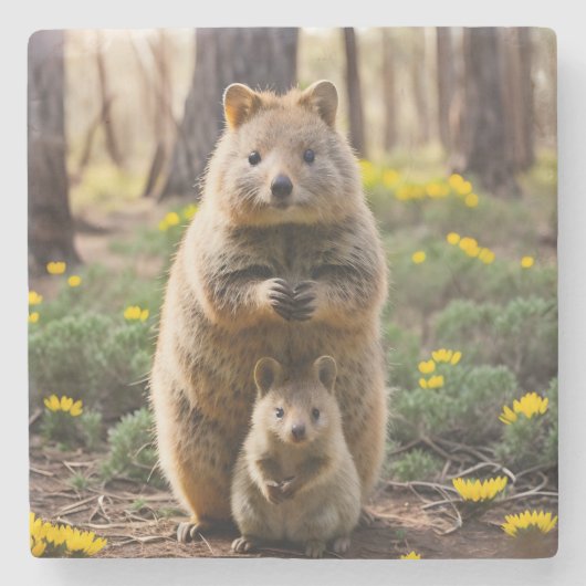 Moeder en Baby Quokka, Stone Onderzetter (Voorkant)