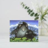 Moeder en baby raven briefkaart (Staand voorkant)