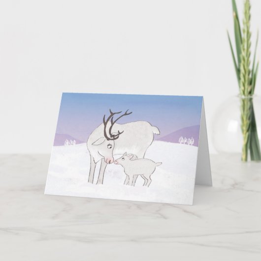 Moeder en baby rendier kerstkaart kaart (Voorkant)