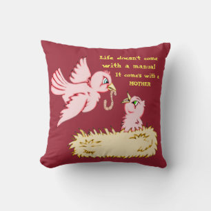 Moeder en Baby rode vogel Kussen