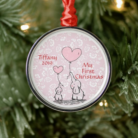 Moeder en Baby roze olifant - Mijn eerste Kerstmis Metalen Ornament (Boom)