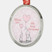 Moeder en Baby roze olifant - Mijn eerste Kerstmis Metalen Ornament (Links)