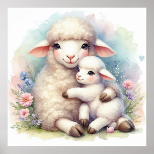 Moeder en baby schaap poster