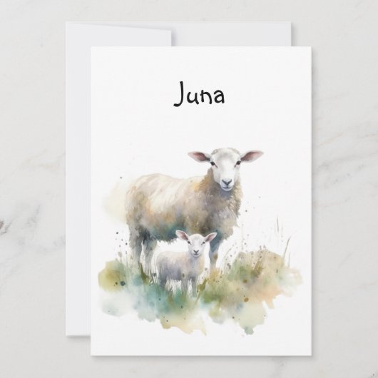 Moeder en baby schapen, lente pasgeborene, aanpasb kaart (Voorkant)