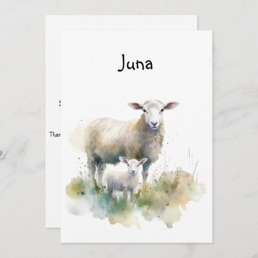 Moeder en baby schapen, lente pasgeborene, aanpasb kaart (Voorkant / Achterkant)