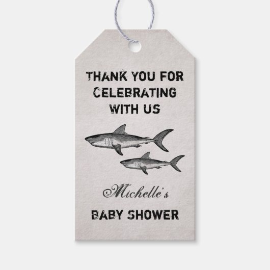  Moeder en Baby Shark Ocean Beach Baby shower Cadeaulabel (Voorkant)