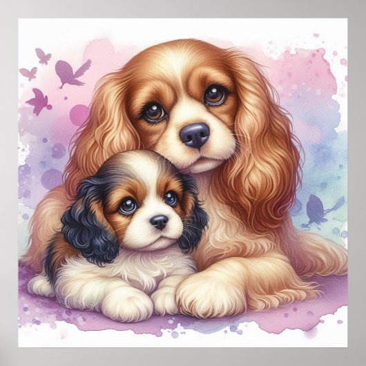 Moeder en baby Spaniel Poster (Voorkant)