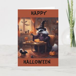 Moeder en baby stinkdier Halloween Nacht Feestdagen Kaart