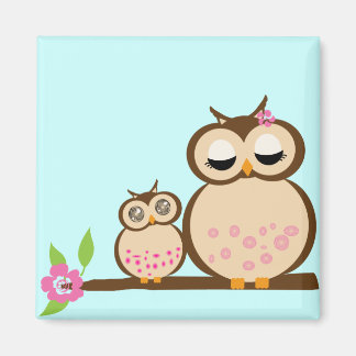 Moeder en baby uil magneet