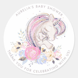 Moeder en Baby Unicorn Baby shower Hartelijk dank Ronde Sticker