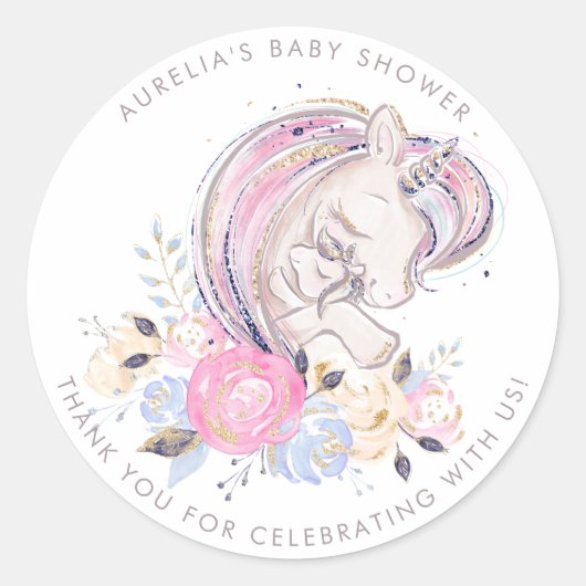 Moeder en Baby Unicorn Baby shower Hartelijk dank Ronde Sticker (Voorkant)