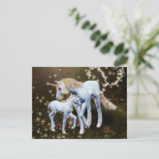 Moeder en Baby Unicorn Briefkaart (Staand voorkant)