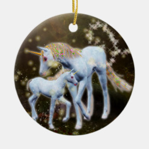 Moeder en Baby Unicorn Keramisch Ornament