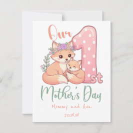 Moeder en Baby Vos Roze 1e Moederdag Bedankkaart