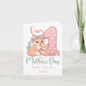 Moeder en Baby Vos Roze 1e Moederdag Kaart (Voorkant)