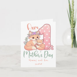 Moeder en Baby Vos Roze 1e Moederdag Kaart