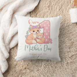 Moeder en Baby Vos Roze 1e Moederdag Kussen