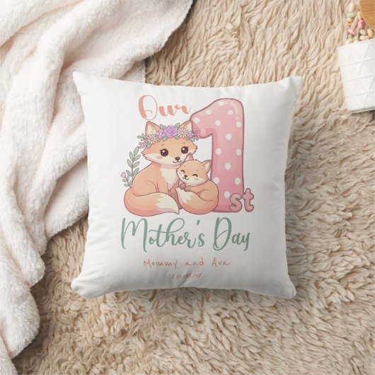 Moeder en Baby Vos Roze 1e Moederdag Kussen (Deken)