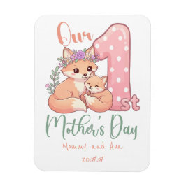 Moeder en Baby Vos Roze 1e Moederdag Magneet
