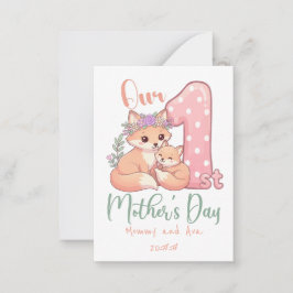 Moeder en Baby Vos Roze 1e Moederdag Notitiekaartje
