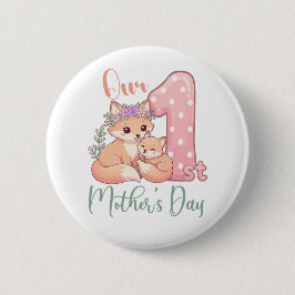 Moeder en Baby Vos Roze 1e Moederdag Ronde Button 5,7 Cm